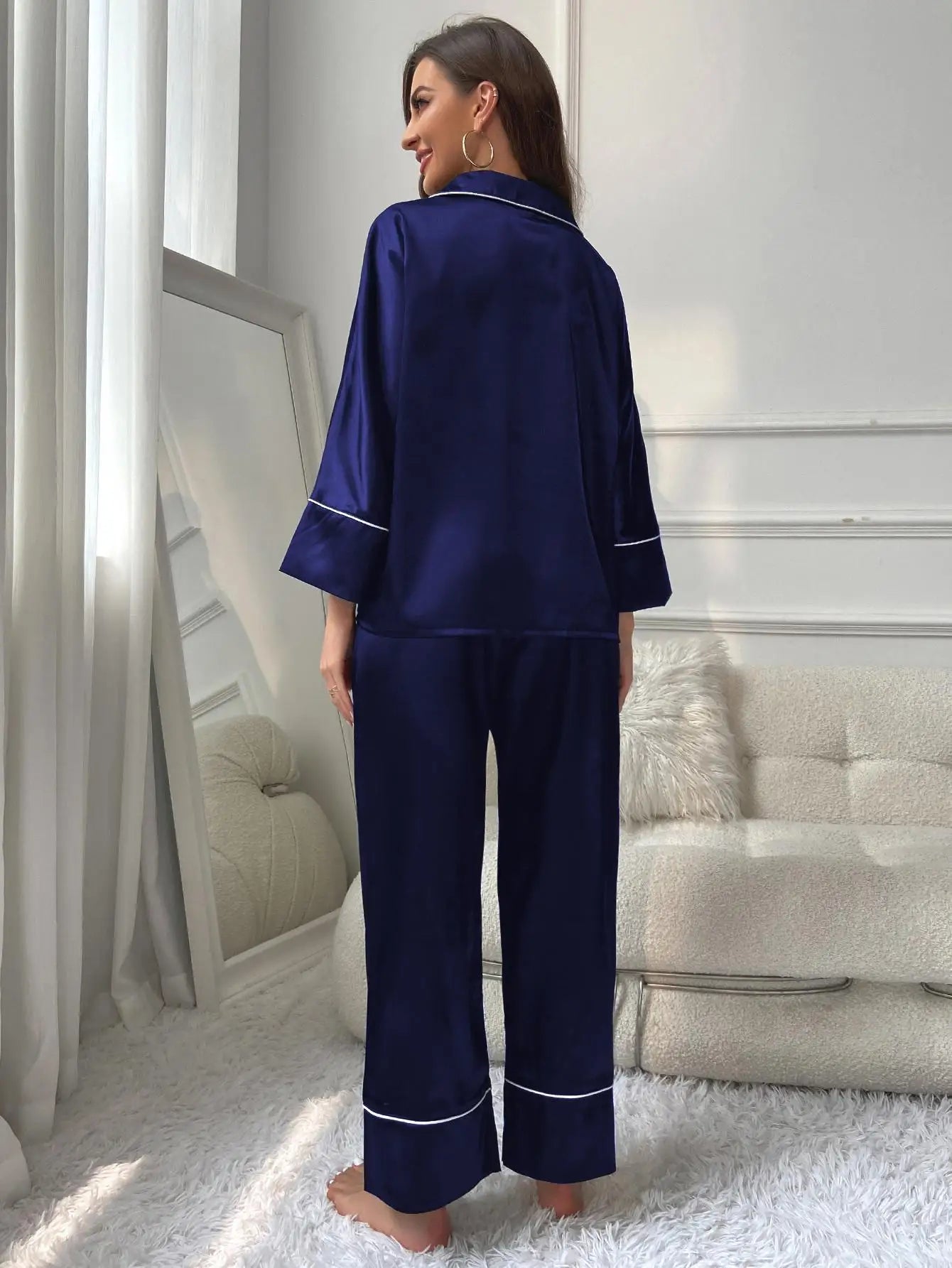 Women's Pajama Set Sleepwear Suit Loungewear Pj Set Satin Long Sleeve Tops With Pants 2 Pieces Pjs Pajamas for Women Pyjama