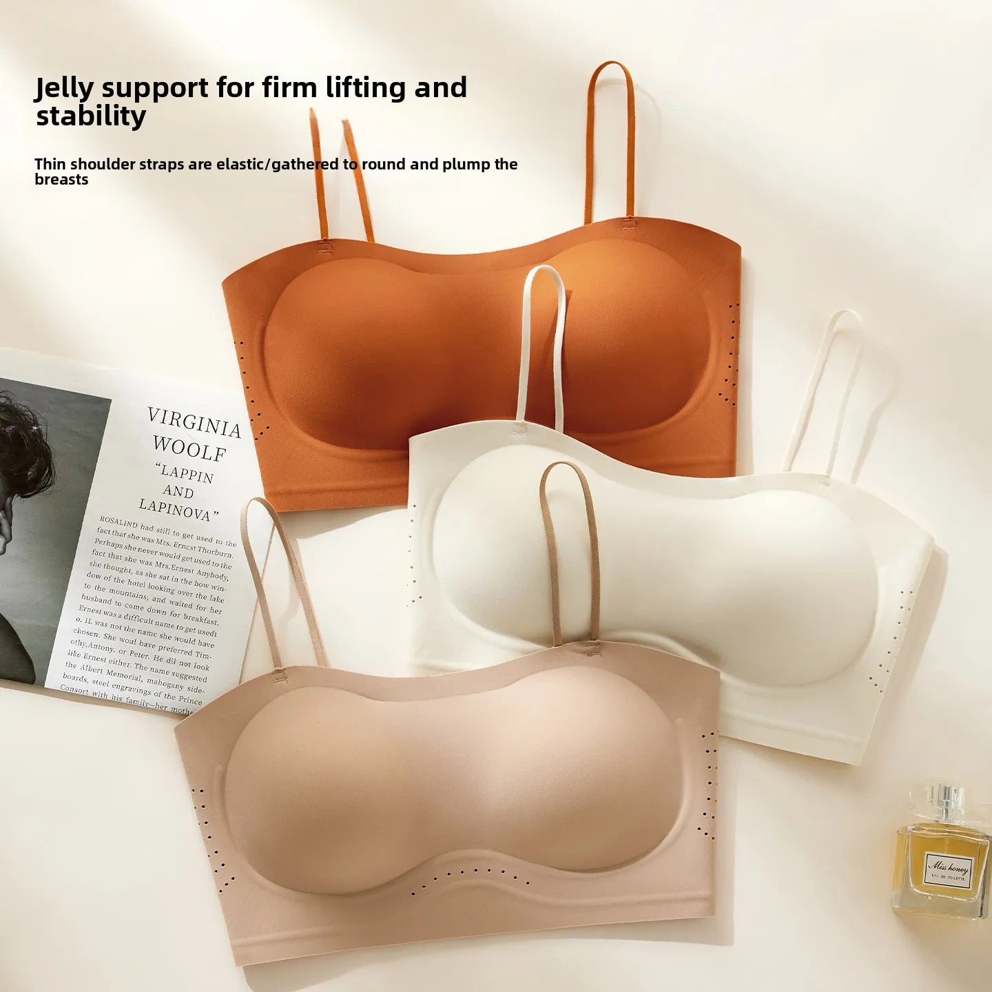 Women Push Up Bra Thin Strap Seamless Backless Bandeau Camisole Summer Padded Jelly Wire Free Comfortable Daily Bra