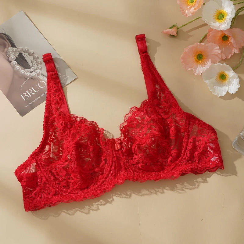 Women Sexy Lace Thin Bras Plus Size Push Up Bralette Hollow Out Lingerie Embroidery Bra Brassiere Female Underwired Underwear