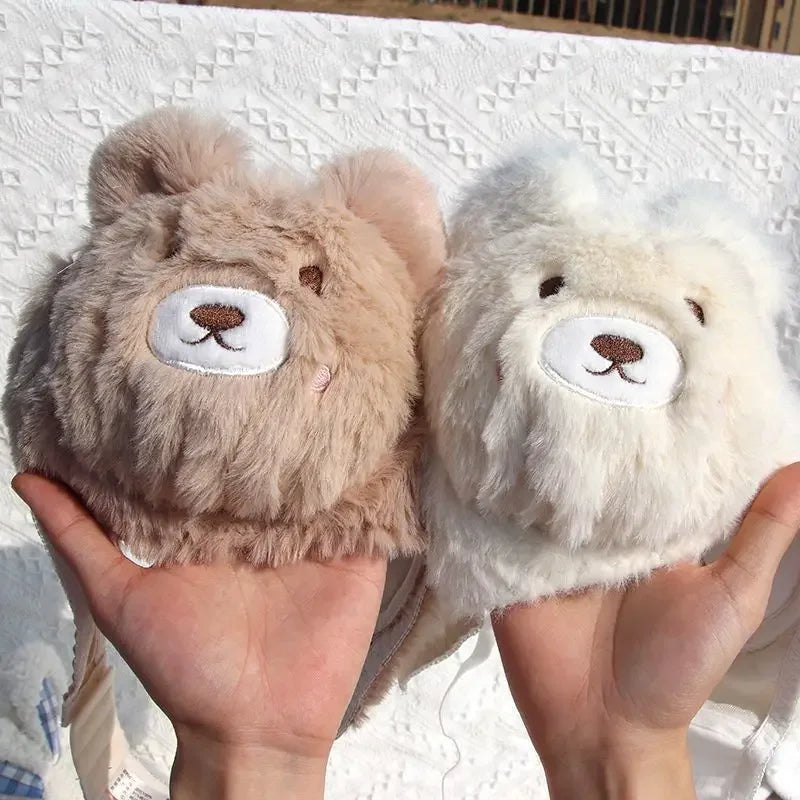 A Cute Japanese-style Plush Winter Bra with A Rabbit and A Bear, and No Underwire