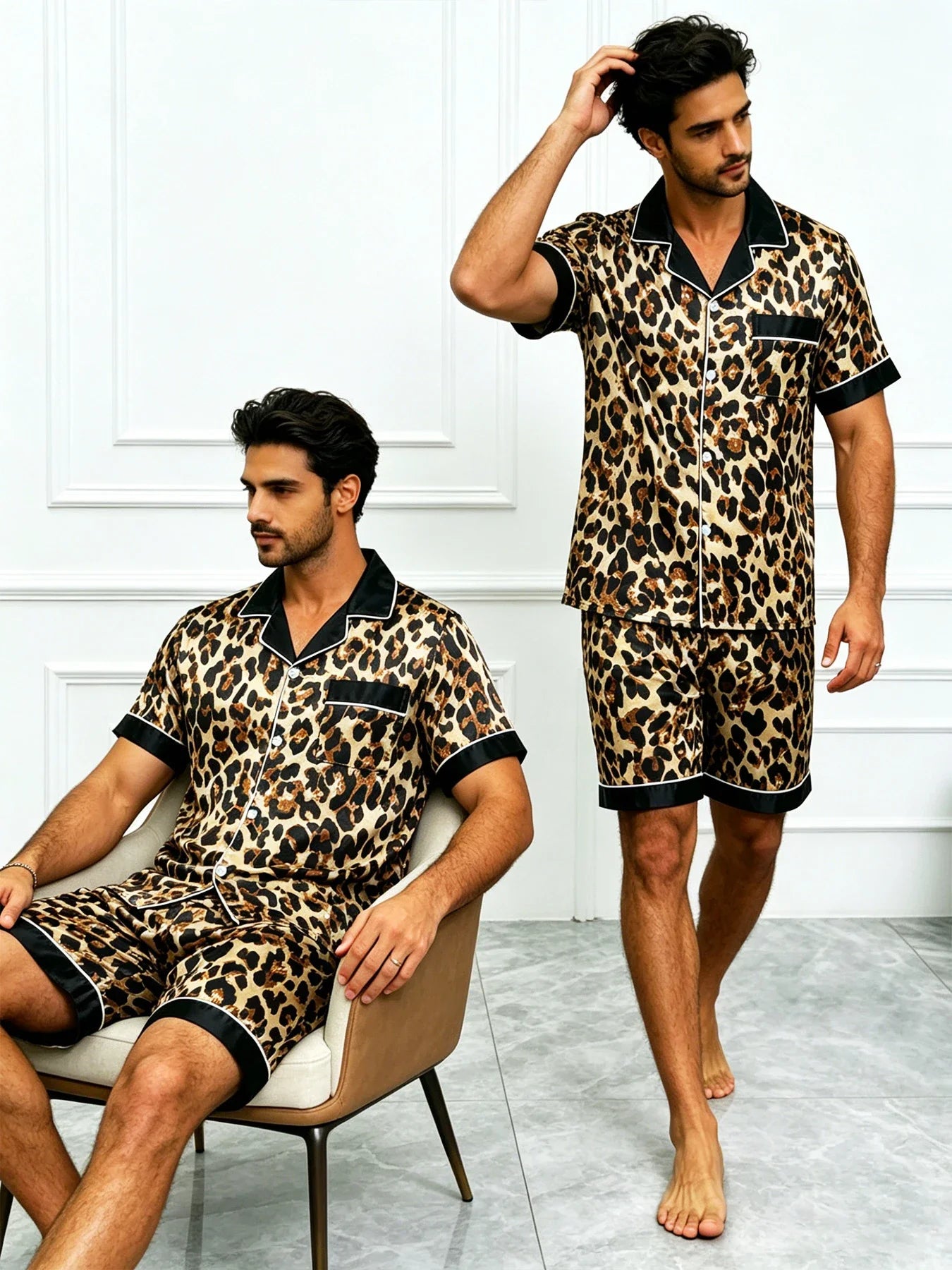 Men's Pj Sets Design Short Sleeve Pajama Set Soft Comfortable Sleepwear for Summer Lightweight Homewear Lougewear