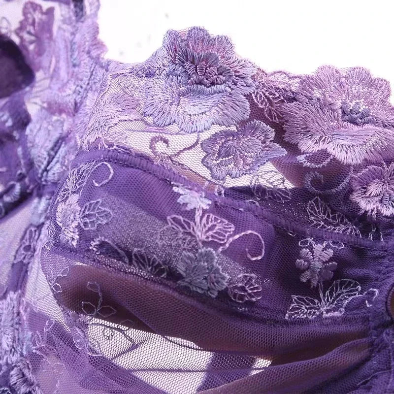 Full Coverage Plus Size Women Sexy Lace Bra Underwire Embroidery Brassiere 75 80 85 90 95 100 105 110 B C D E F G H