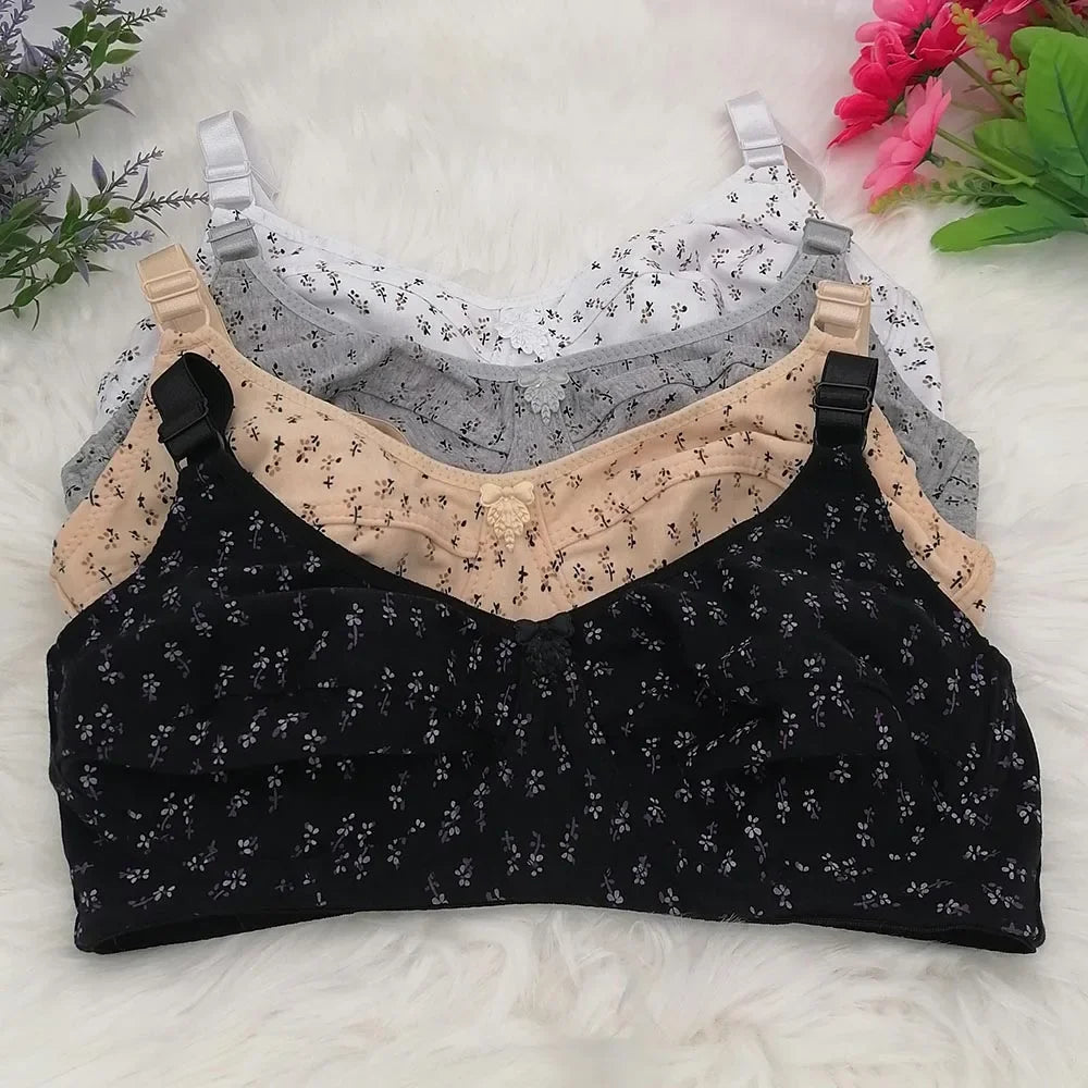 Printing Floral unlined cotton bra comfortable bras for women push up Seamelss underwear sexy lingerie plus size bra 34B-46C C32