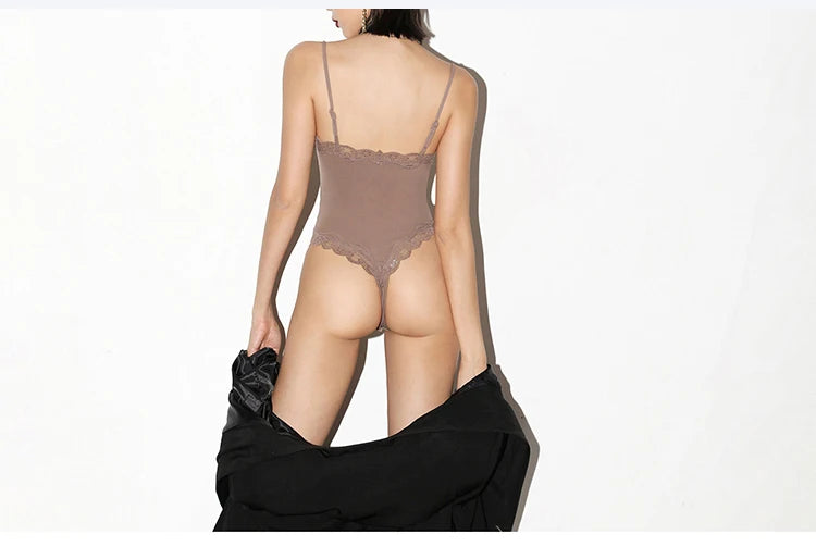 Meet'r Lace Camisole Bodysuit Lingerie Ladies Lace-edged Sexy Body-shaping Shapewear G-string Inner Tight Corset Underwear