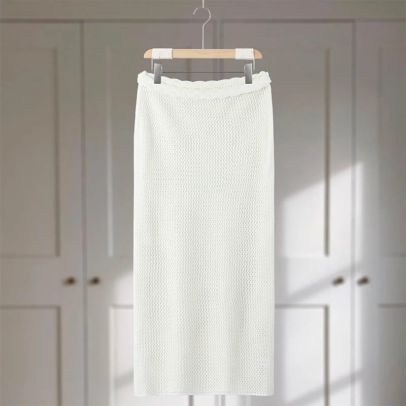 Sexy Crochet Hollow Out Pearl Skirt Set Women White Crop Bikini Tops Slim Hip Package Skirts 2026 Spring Lady Beach Outfits New