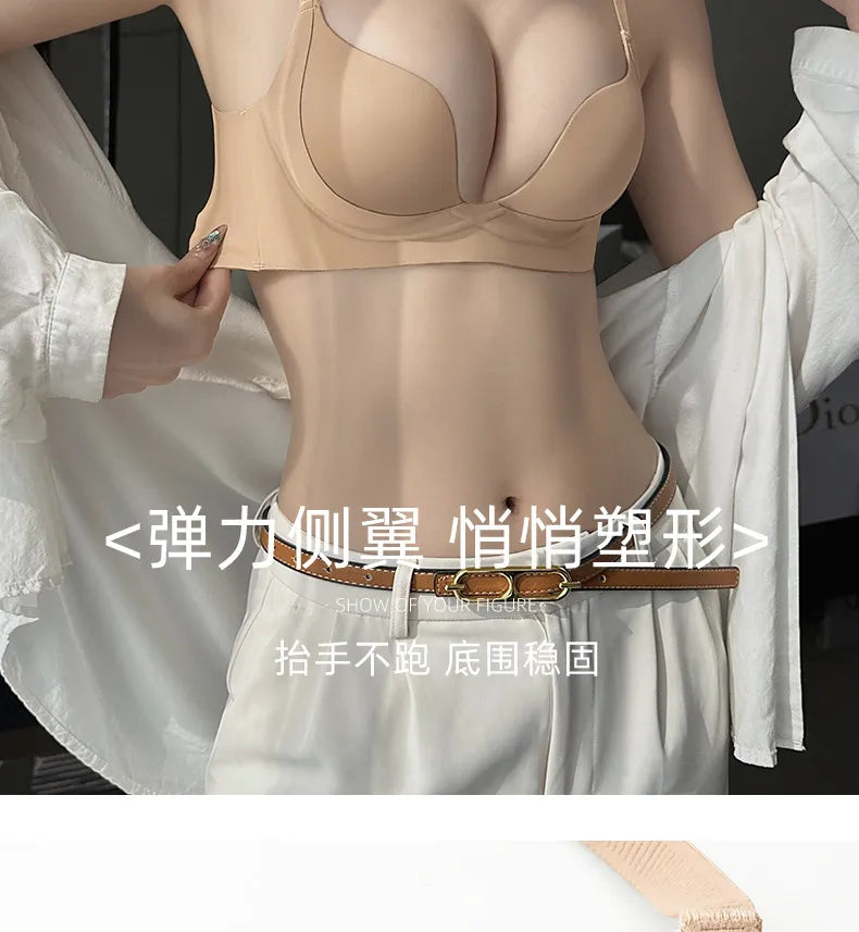 YUQI Push Up Bra Seamless Lingerie for Women Add Two Cups Half Cup Lift Sexy Lingerie Unlined Demi Bra Small Bust Support  Style