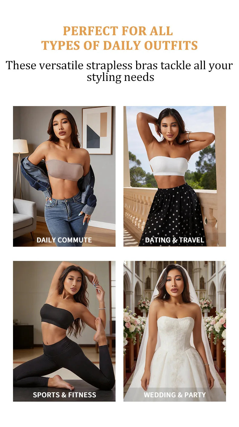 Strapless Push Up Bra For Women Wireless Removable Pad Invisible Daily Brassiere Underwear Seamless Backless Bandeau Bralette