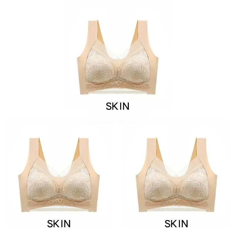 3 Pcs Women's Push Up Bralette Wireless Bras - 5cm Natural Lift, Seamless Lace Plus Size (L-6XL), No Underwire Comfort