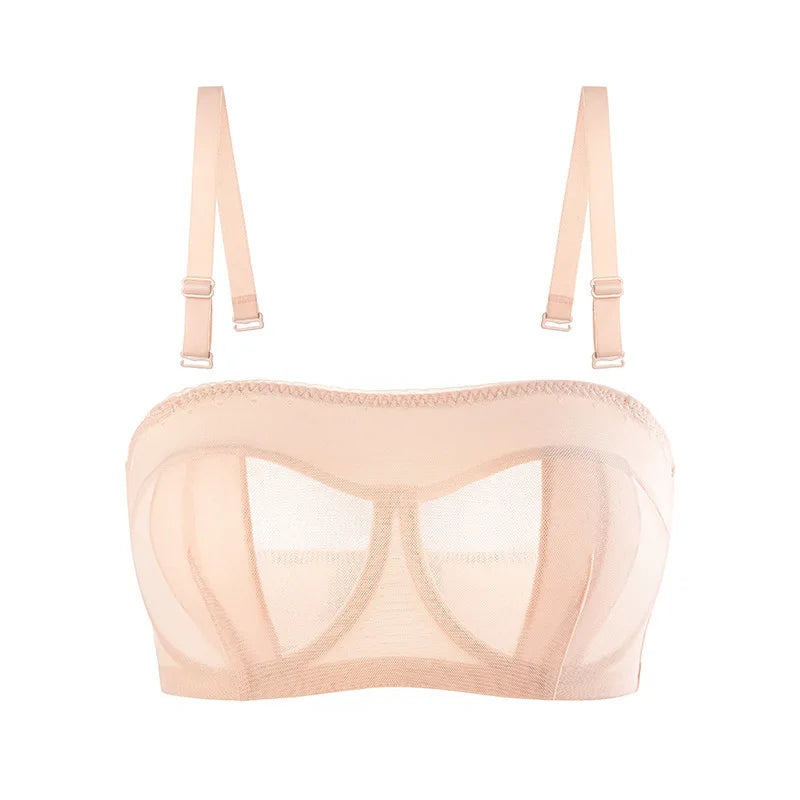 Strapless Bras for Women Transparent Full Coverage Multi-way Underwire Lace Invisible Balconette Bralette 36 38 40 42 B C D E F