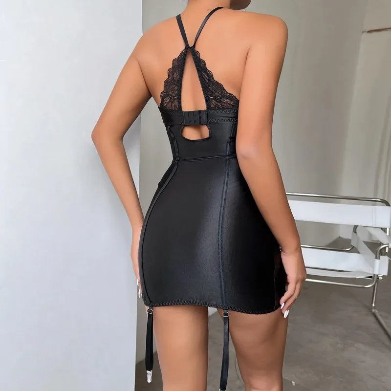 Women's Lingerie Sexy Nightwear Lace Spliced Sensual Night Dress Strapless Backless Babydolls Garter Club Sexy Erotic Costumes