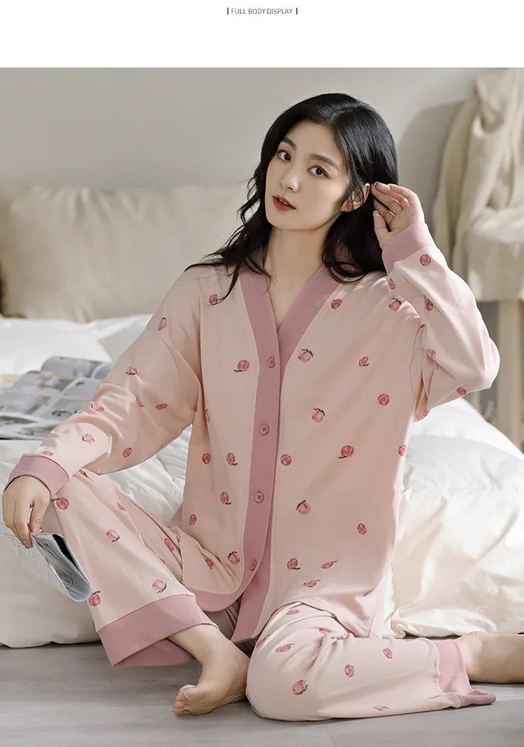 Girls' Four-Season Pajama Set Women's Long-Sleeve Homewear New Casual Outfit for Going Out and Walking Women's Homewear Set
