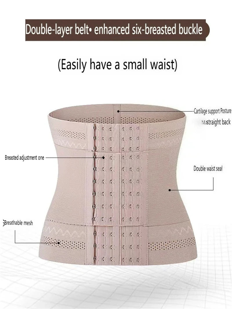 Shapewear Women Corset Belts Double Layer Waist Trainer Belly Shaper, 6-Row Hook Girdle Cincher, Tummy Shapewear Postpartum Flat