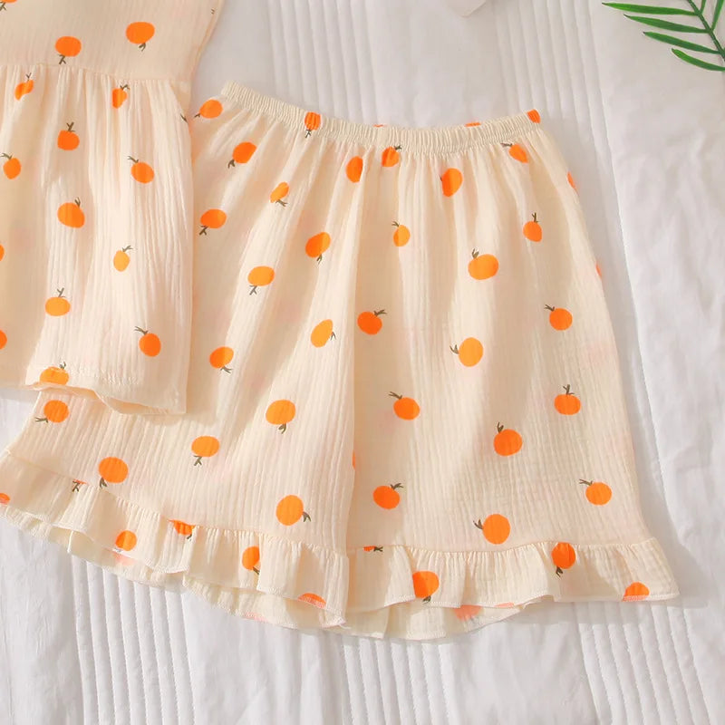 2026Women's Summer Cotton Sleepwear Sets Girl's Camisole Vest with Chest Cushion Shorts Cute Floral Two-piece Home Suit Set 2PCS
