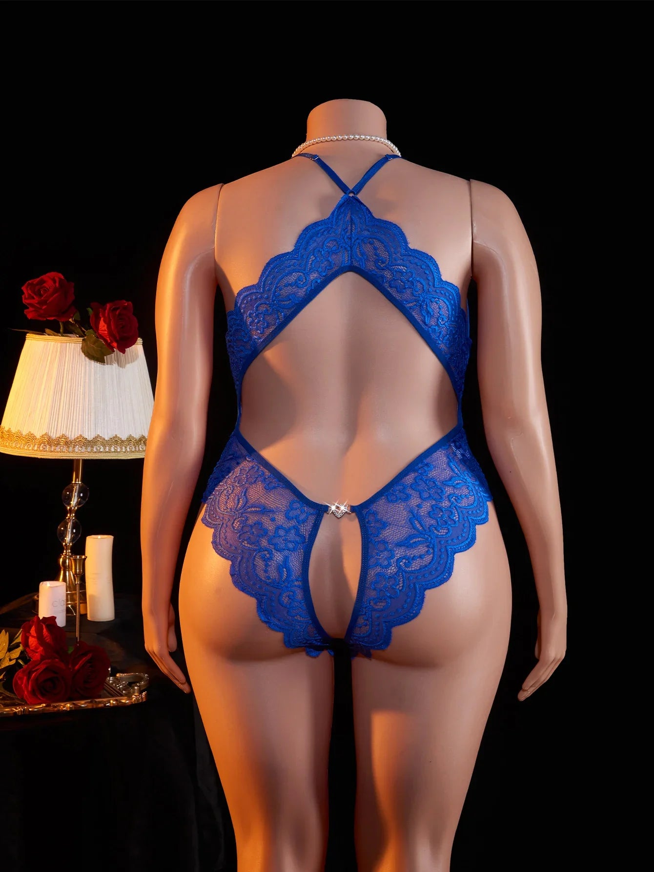Women's Plus Size Babydoll Chemises Erotic Lingerie Sexy Crotchless Bodysuit Temptation Pajamas Lace V Neck Mini Baby Doll Dress