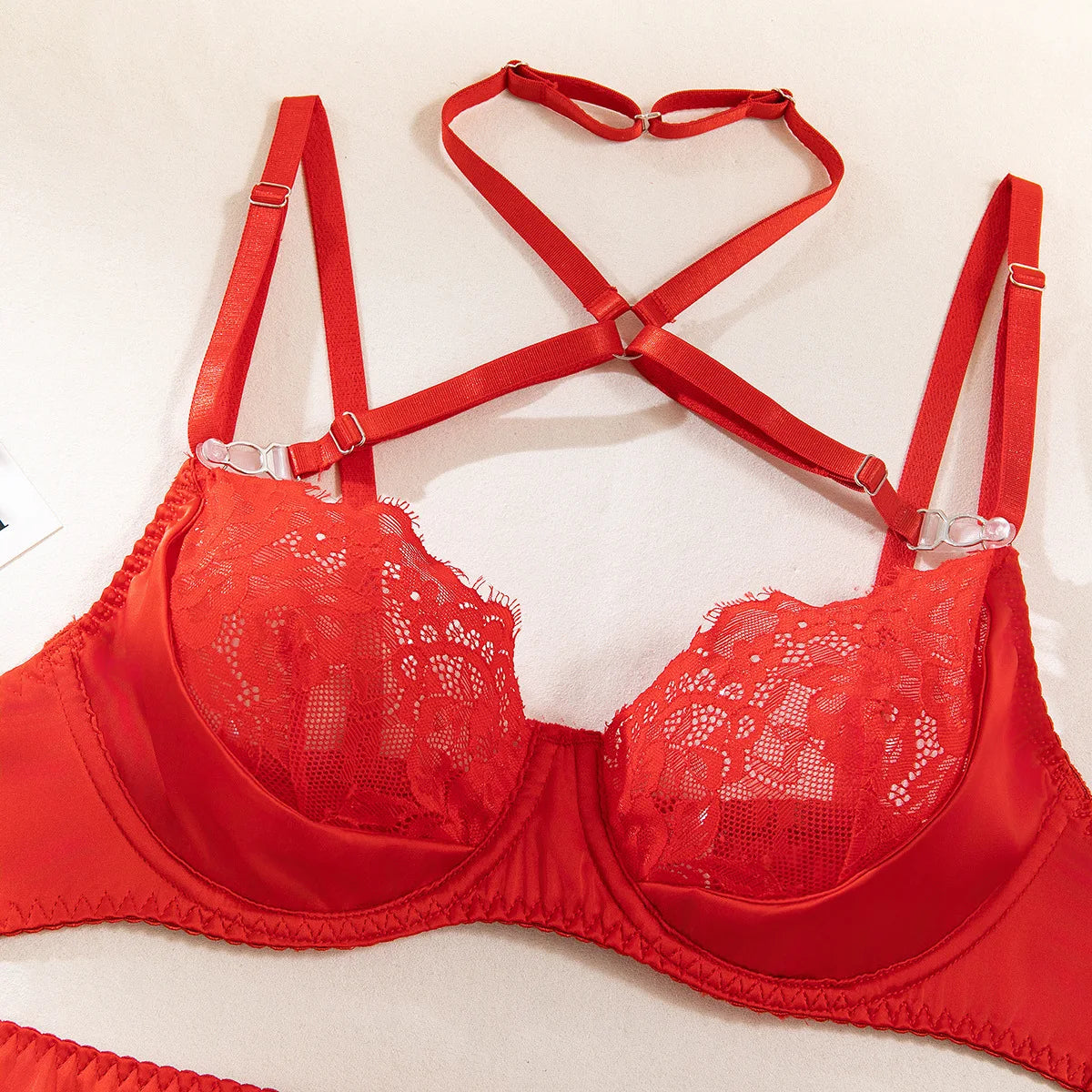 4 Pieces Sexy Lingerie Sets Women Hot Halter Lace Bra and Panty Garters Mini Skirt Set Sissy Erotic Costumes Romantic Underwear