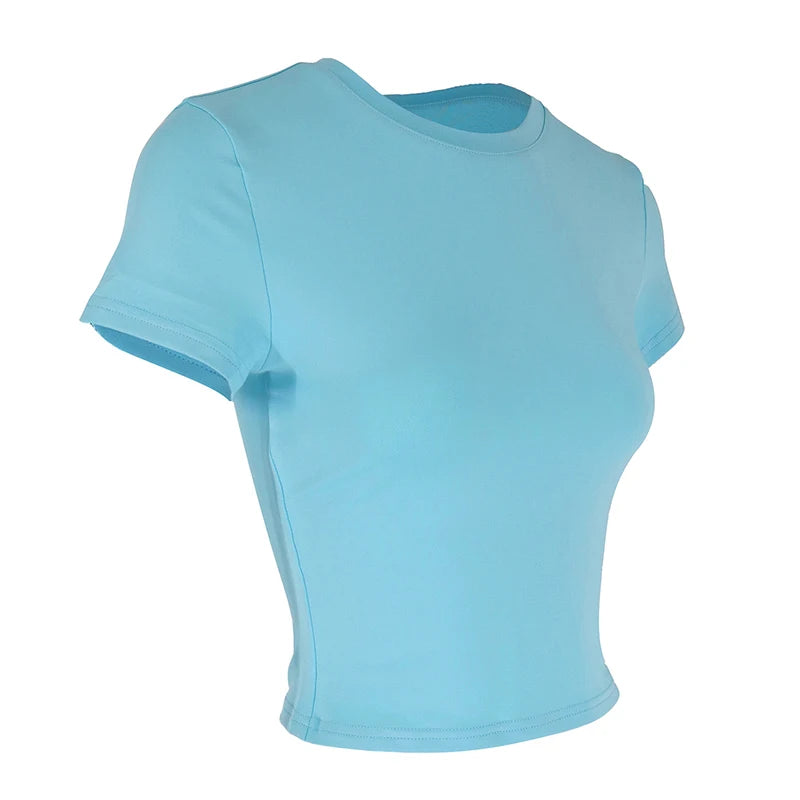 Sexy T-shirt Solid New Women Summer Streetwear Fashion O-Neck Short Sleeve Top Simple Basic Versatile Female Casual Slim T-shirt