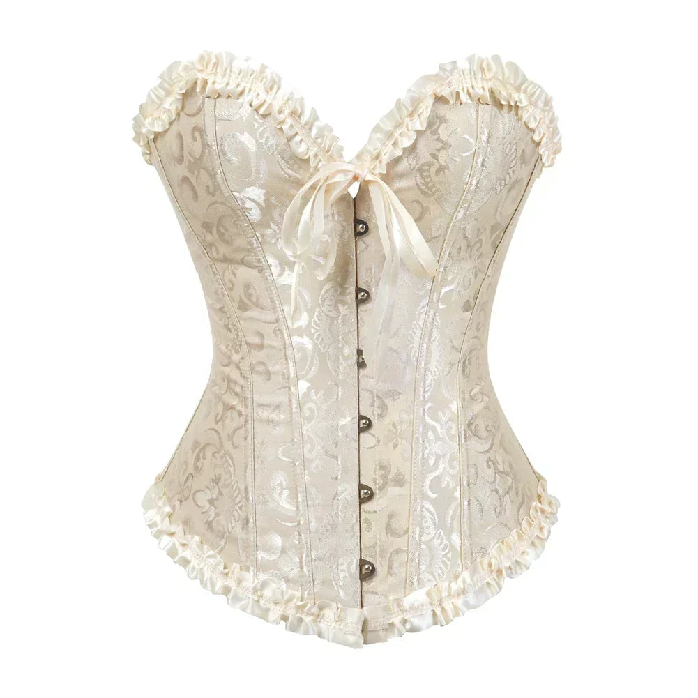 Women Sexy Overbust Corset Korset Basques Floral Lace Top Bustier Jacquard Lingerie Corselet