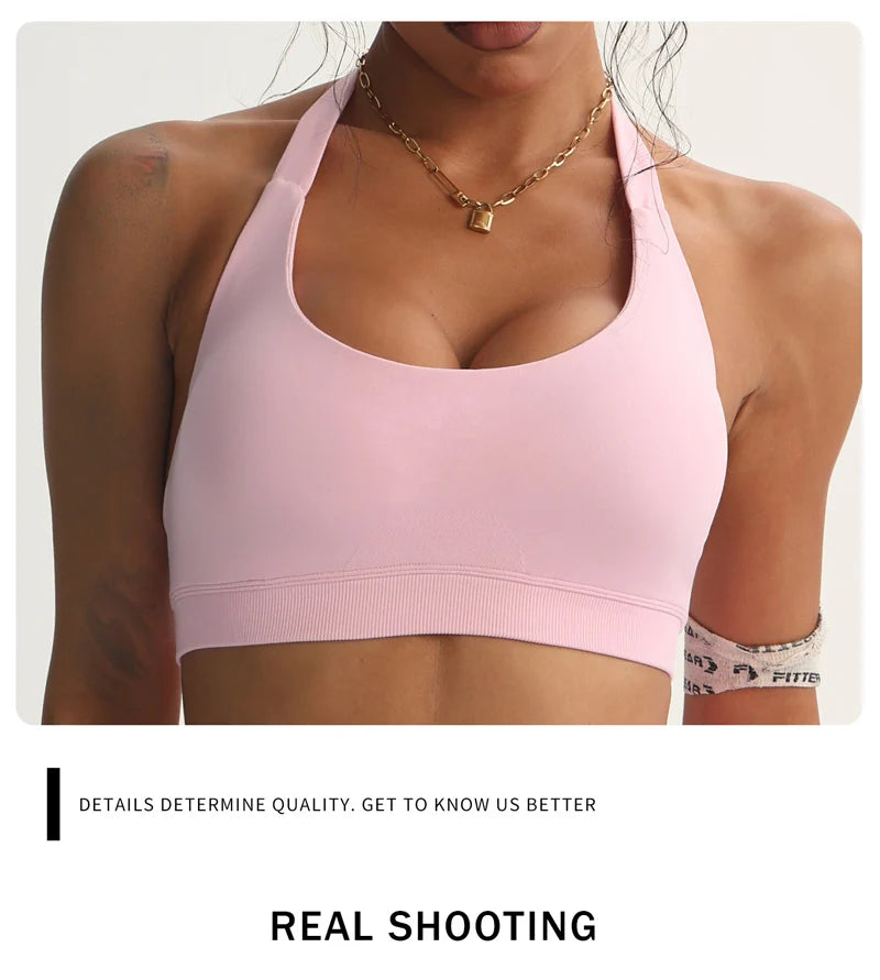 Seamless Halter Sports Bras Running Sexy Open Back Yoga Bra Padded Brassiere Sport Woman Fitness Gym Top Activewear