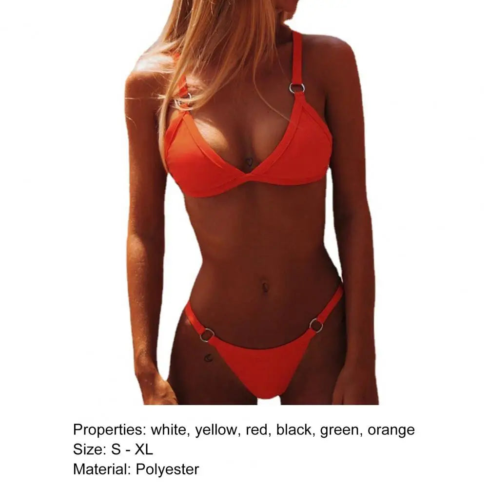 1 Set Swimming Suits Great Bikini Tops Panties Solid Swimsuit Attractive Bikini Classical Side Tie Thong Bandage Style Swimsuit