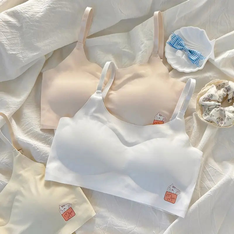 2pcs Bras Women Soft Skin Friendly Ice Silk Sports Yoga Bra Without Steel Ring Comfortable Breathable Support Girls Bra Vest