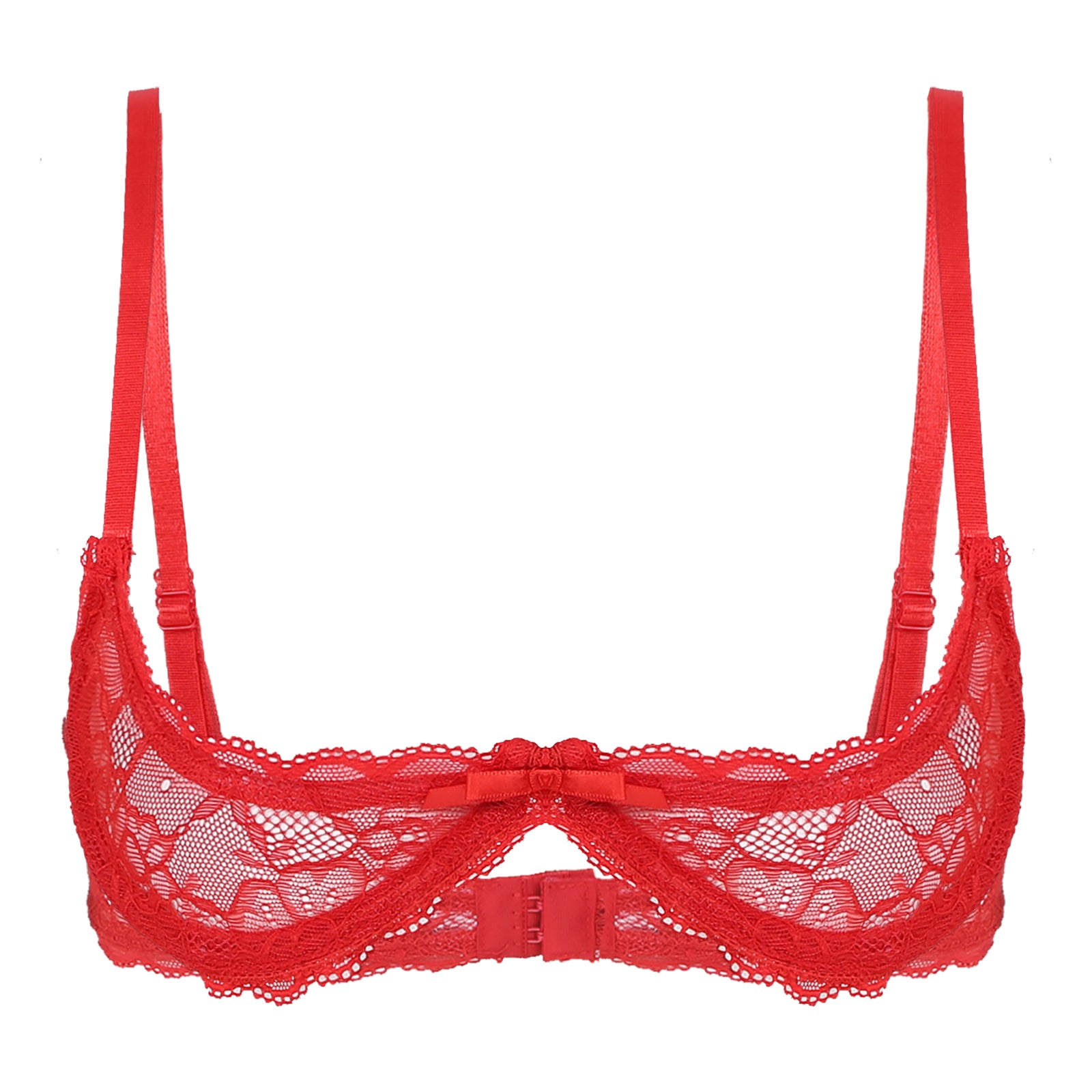 Womens Sexy Lace 1/4 Cups Unlined Bra See Through Mesh Push Up Underwired Brassiere Non Padded Balconette Bras Lingerie Tops