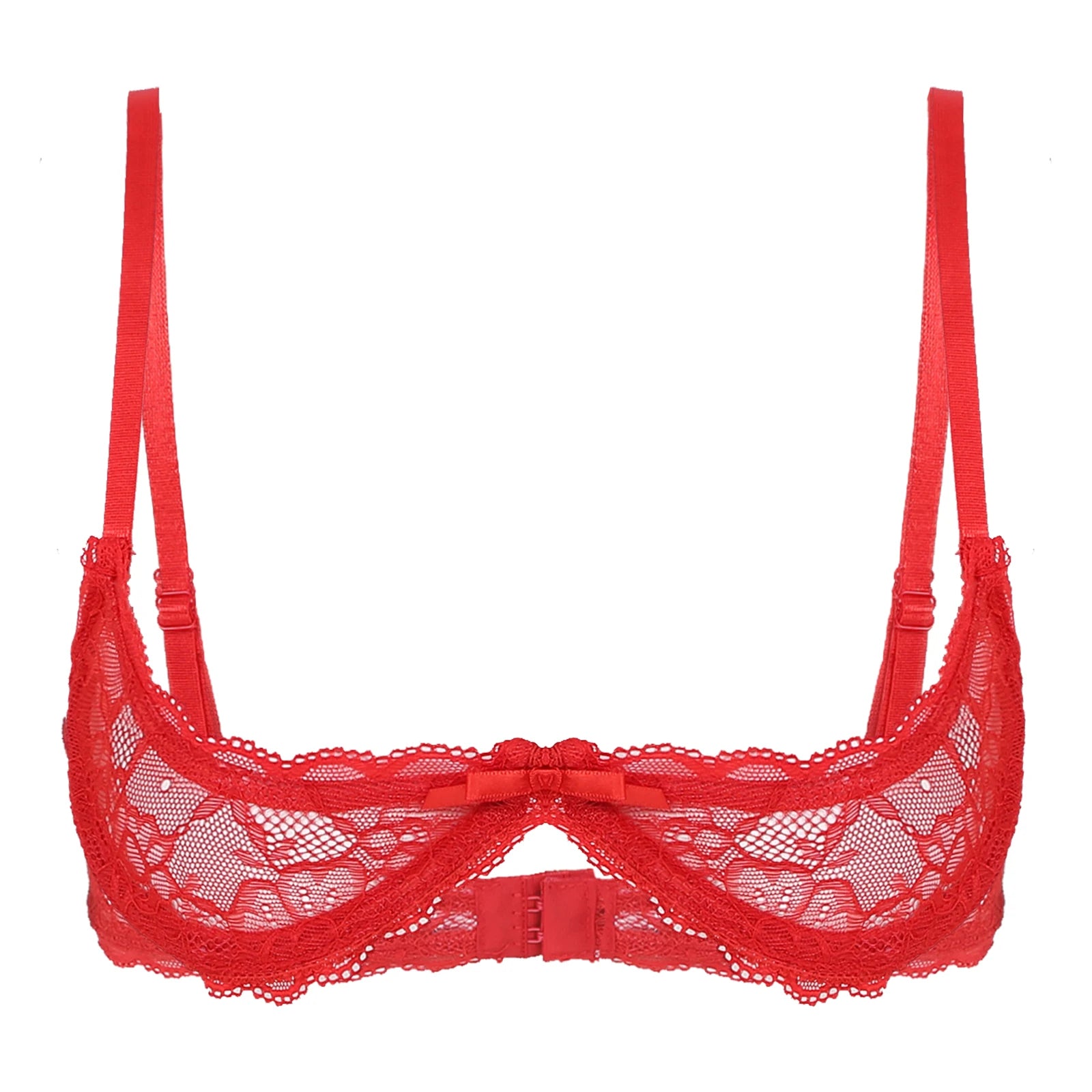 Women Sexy Half Cup Bras Open Nipple Lingerie Bra Top Sheer Floral Lace Underwired Underwear Adjustable Straps Unlined Brassiere