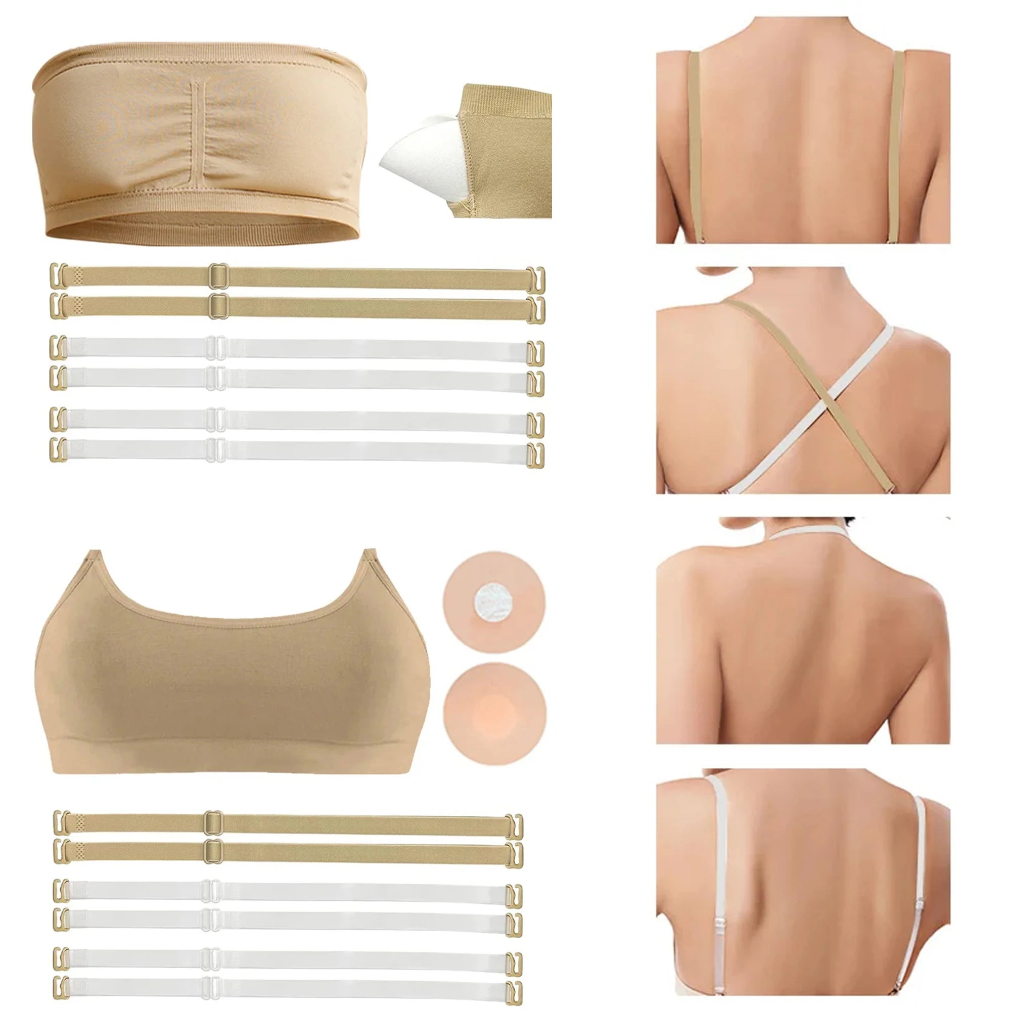 Girls Ballet Seamless Bra Gymnastics Sports  Wireless Elastic Bras 2 Pairs of Adjustable Replace Clear Straps Chest Padding