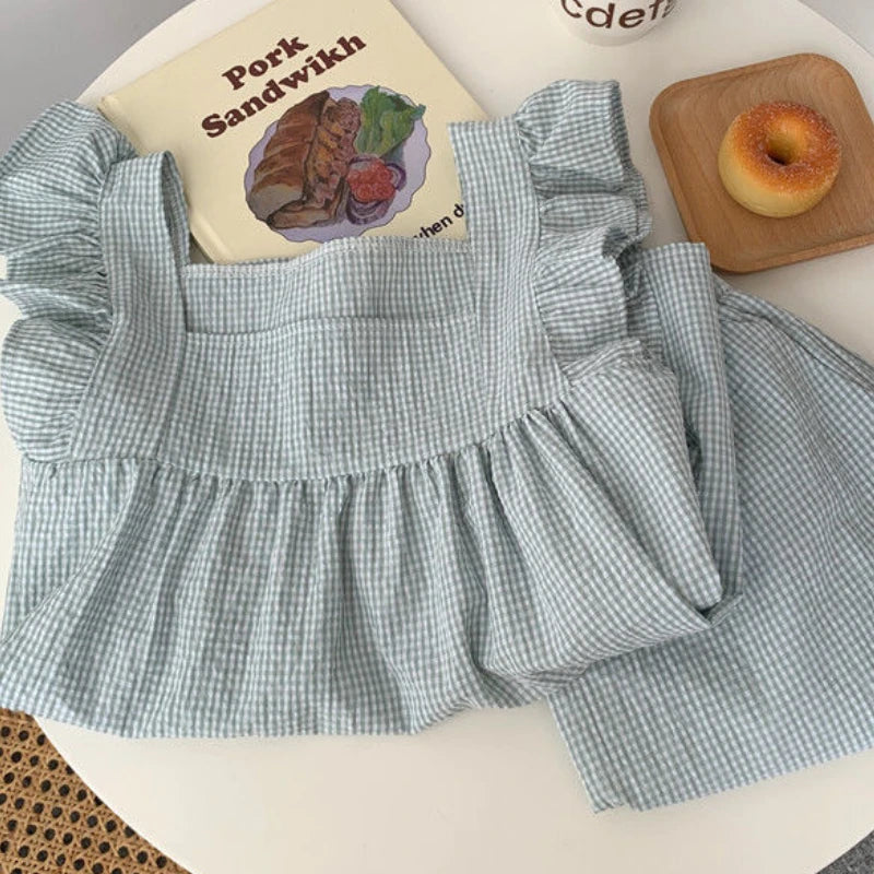 Pajama Sets Women Chic Square Collar Sweet Sleeveless All-match Home Plaid Cozy Sleepwear Korean Style Casual Summer Loose New