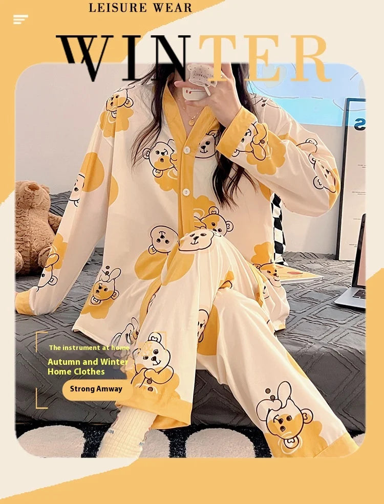 Girls' Four-Season Pajama Set Women's Long-Sleeve Homewear New Casual Outfit for Going Out and Walking Women's Homewear Set