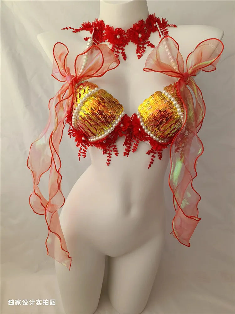 Super Beautiful Mermaid Bikini Sequin Bra Summer Swimming Free Diving Cosplay Mermaid Bra Oceanarium Bar Performance Clothing