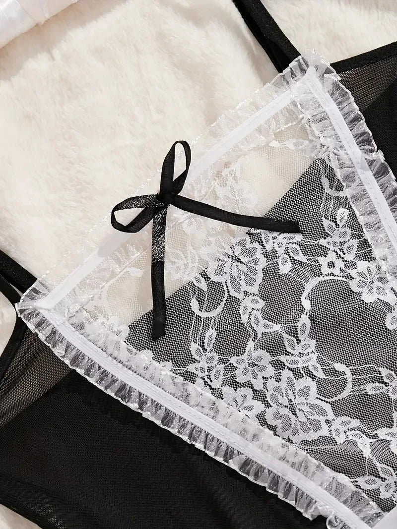 Sexy Lingerie Women Cosplay Bra Set Hot Erotic Servant Lolita Costumes French Apron Maid Dress Porn Uniform Teddy Underwear Set
