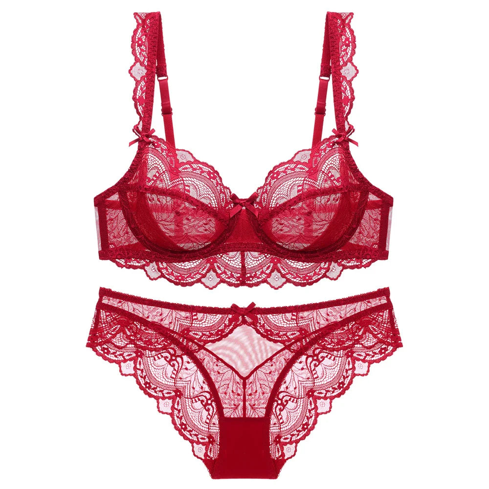 Sexy White Lace Bras Hollow out New Ultrathin Bra Brassiere Sexy Underwear Plus Size B C D E Cup Embroidery Women Lingerie Set
