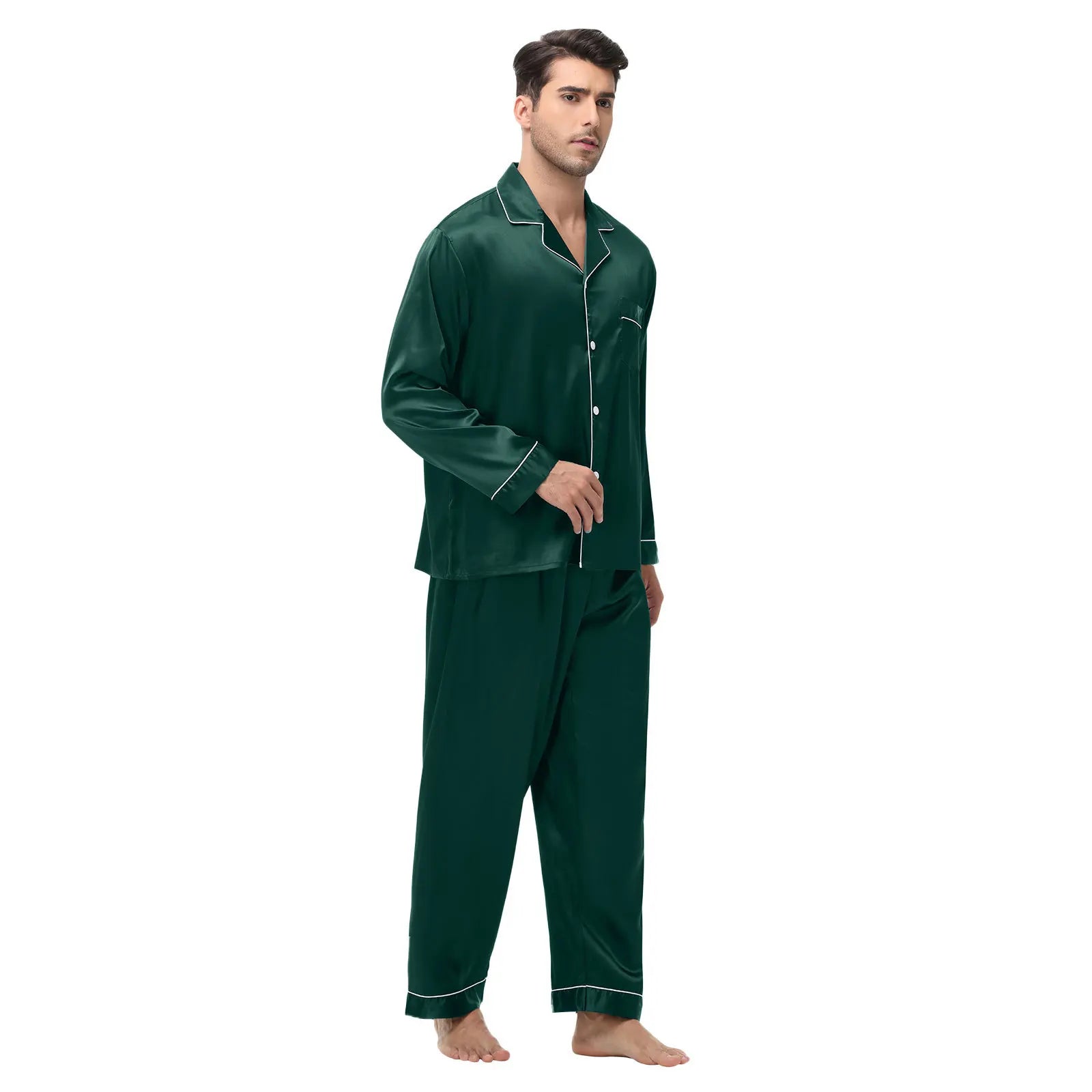 Men Pajamas Set Silk Satin Sleepwear for Man Shirt Long Sleeve Pijama Male Fashion Soft Loungewear S-2XL Size Spring Nightwear