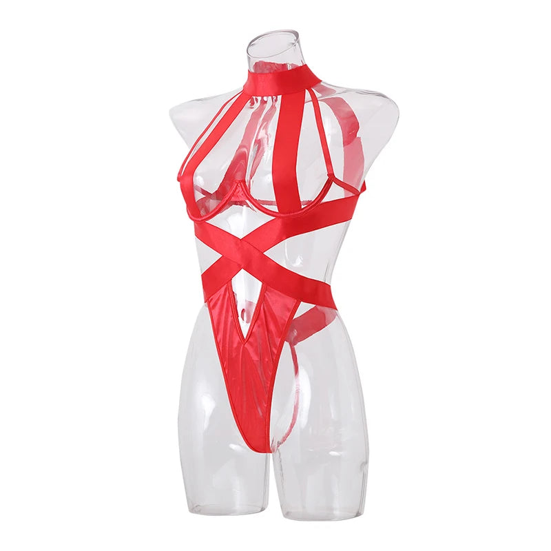 Ellolace Bandage Sexy Lingerie Bodysuit Women Halter Hollow Out Exotic Clothes Black Porn Bottom Sissy Hot Sensual Body