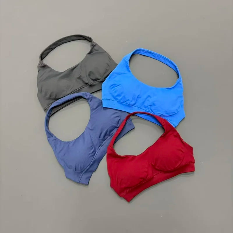 Sports Bra Women Halter Neck Open Back Seamless Yoga Bras Breathable Elastic Top Gym Running Workout Fitness Sports Bras