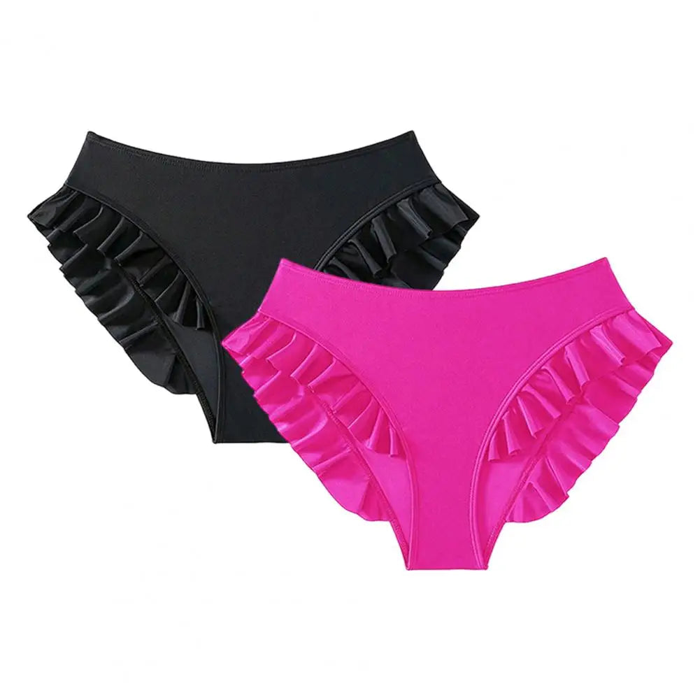 Women Swim Trunks High-waisted Ruffle Trim Bikini Bottoms for Women with Tummy Control Quick-drying Beachwear Swimwear Trunks