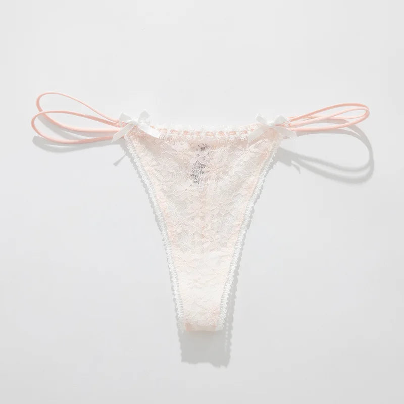 Lace Bow Panties Sexy Female Lingerie Daily Home Wear Solid Thongs Underwear Women Low Waist Panties Breathable Трусы Женские