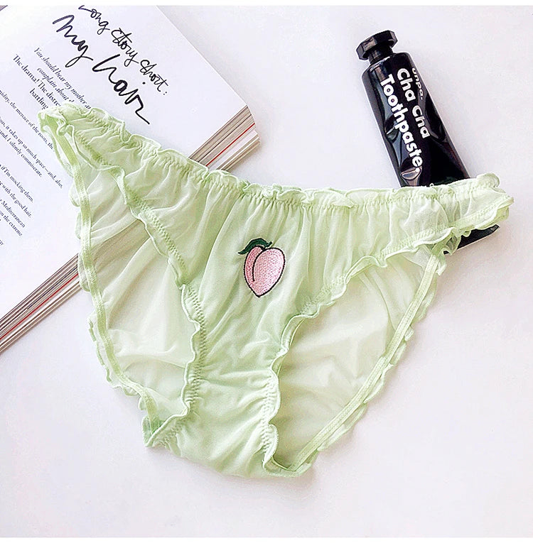 Women Sexy Lace Lingerie Temptation Low-waist Panties Fruit Ins Embroidery Transparent Briefs Seamless Sweet Underwear