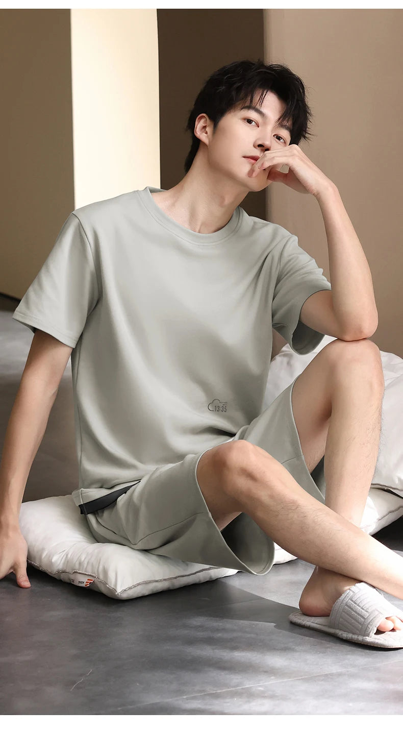 Pyjamas Male Full Pure Cotton Fashion Men Short Sleeve Short Pants Pajamas Set 2 Piece/set Summer Pijama Hombre Home Lounge Gift