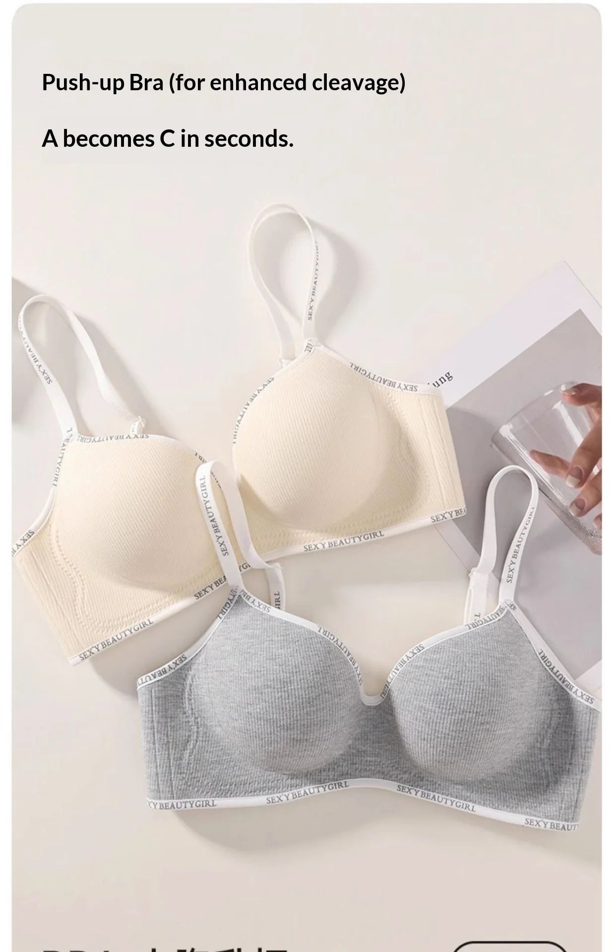 New Fashion Bra for Smaller Busts: Enhances and Gathers with Letter Design Wire-Free, Nude-Feel, Skin-Friendly One-Piece Bra