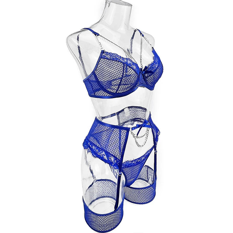 Sexy Lingerie Underwear Bras Sets Lace Garter Lingerie Women Underwire Bra And Panty Thongs Ladies Underwear Set