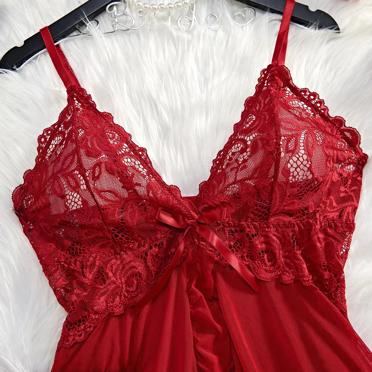 Sexy Lingerie Set Women Erotic Bra Nightdress Sexy Lace Sleepwear Solid Slim Soft Dresses V Neck Full Slip Sleepwear & Dresses