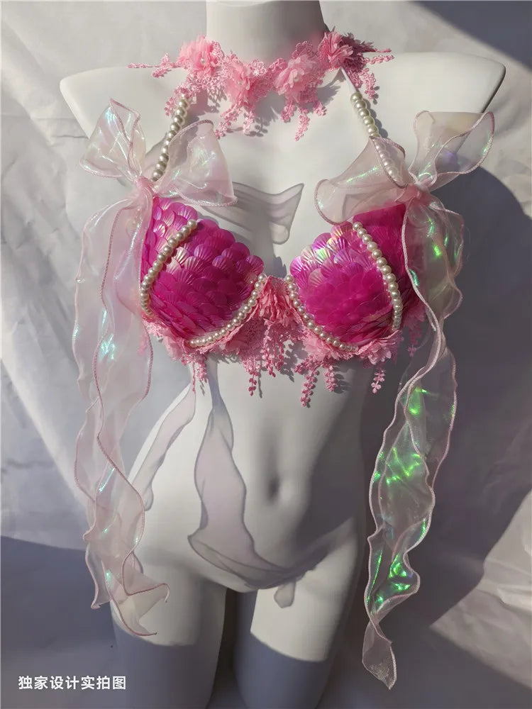 Super Beautiful Mermaid Bikini Sequin Bra Summer Swimming Free Diving Cosplay Mermaid Bra Oceanarium Bar Performance Clothing
