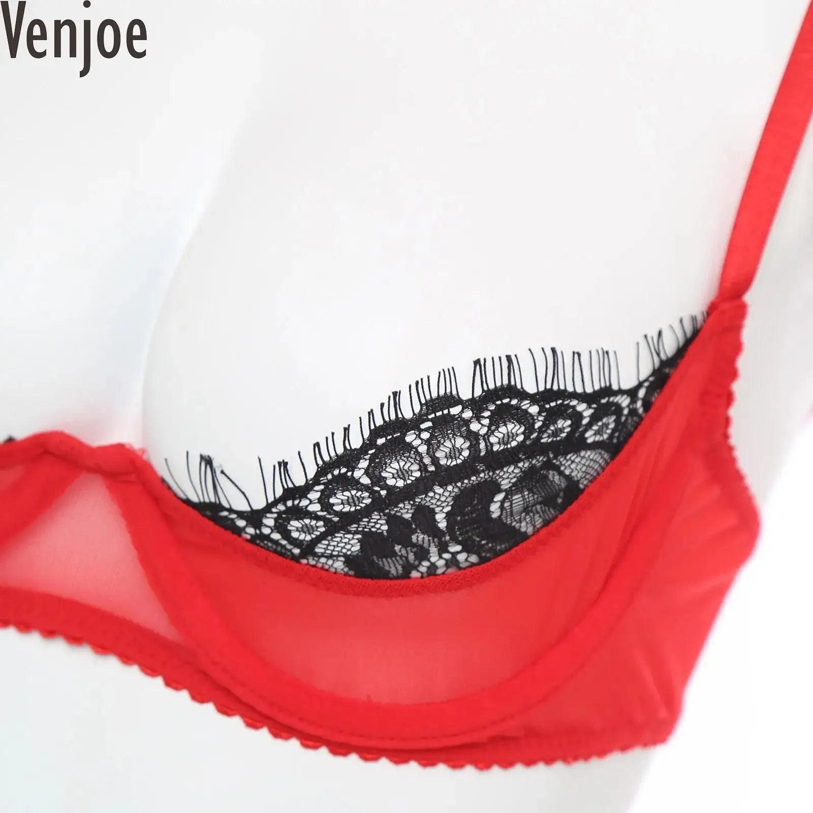 Womens See Through Bra Lingerie Eyelash Lace Trim 1/4 Cup Push-up Underwire Balconette Bralette Everyday Bra Underwear