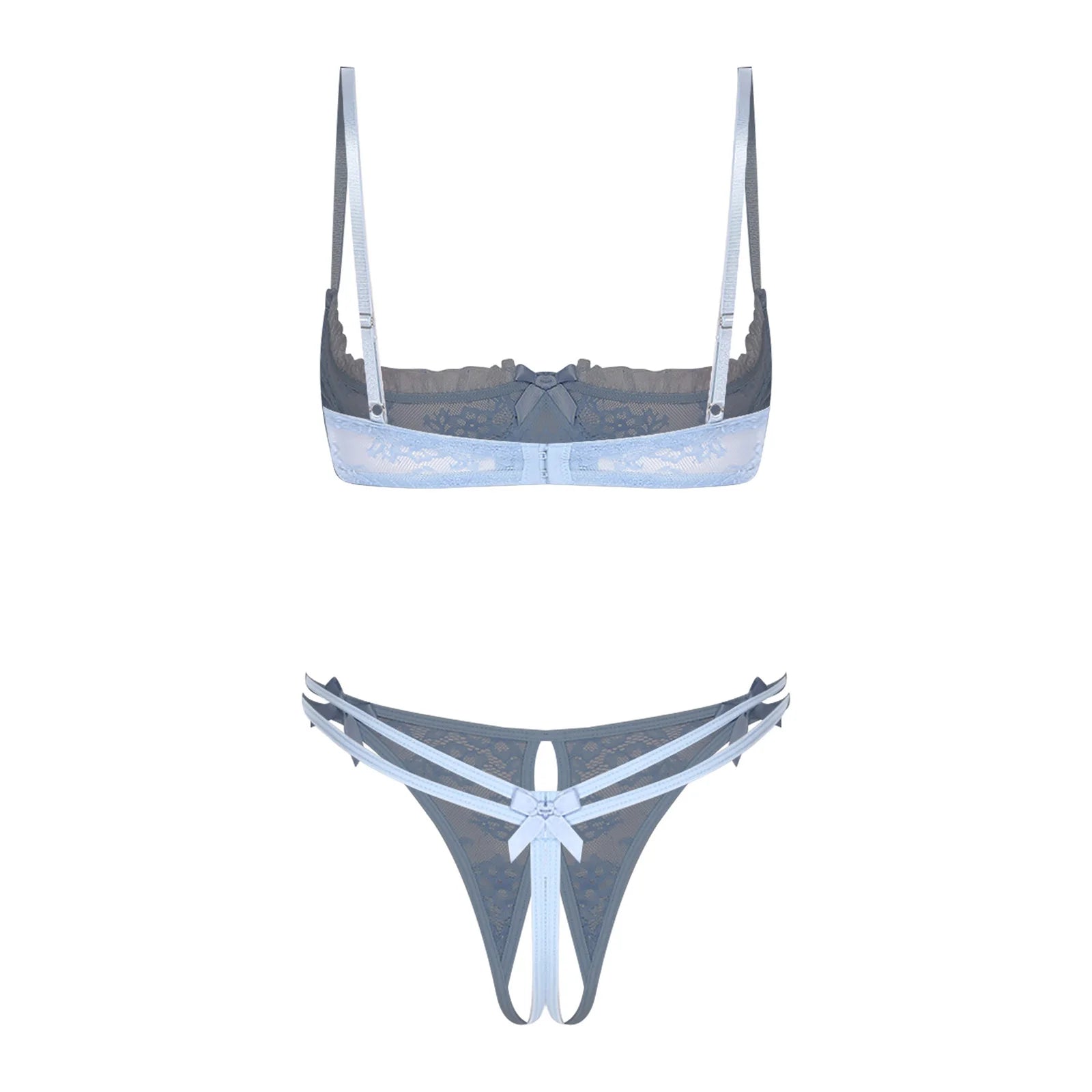 Womens Lingerie Bare Exposed Open Nipples Bra Underwear Set Floral Lace Brassiere 1/4 Cup Underwire Push-up Bralette Balconette