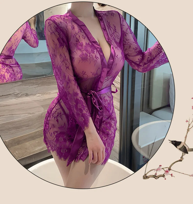 Sexy lingerie lace sexy women purple perspective seductive long skirt Women's corset Schoolgirl costume Sexual fantasy Sex shop