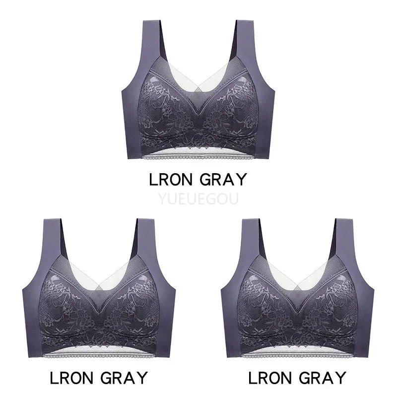 3 Pcs Women's Push Up Bralette Wireless Bras - 5cm Natural Lift, Seamless Lace Plus Size (L-6XL), No Underwire Comfort