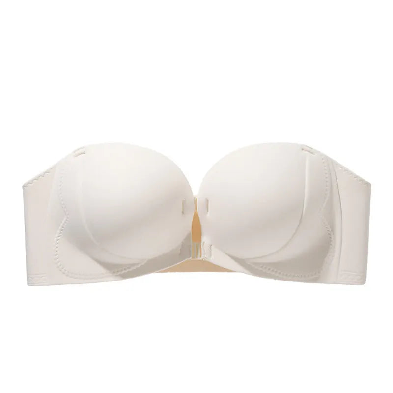Strapless Bra  Sexy Front Fastening Non-Slip Invisible Backless Push-Up Bra Padded Add 2 Cups Lift Bralette for Wedding Party