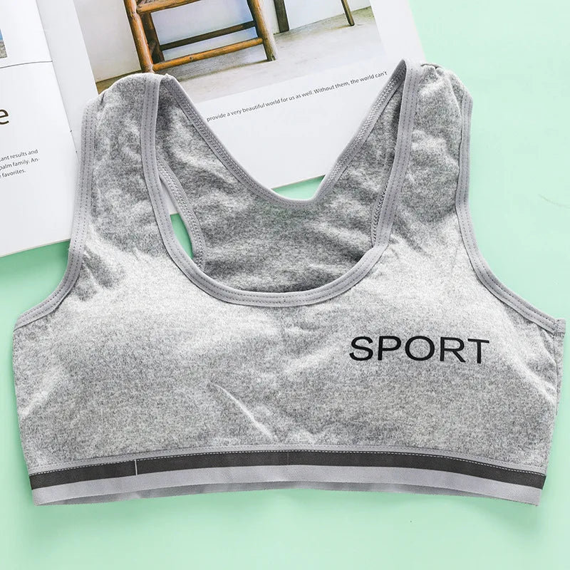 Adolescent Girl Sports Bra Breathable Lightweight Sponge Pad Wide Shoulder Strap Vest Solid Color Simple and Comfortable Bra
