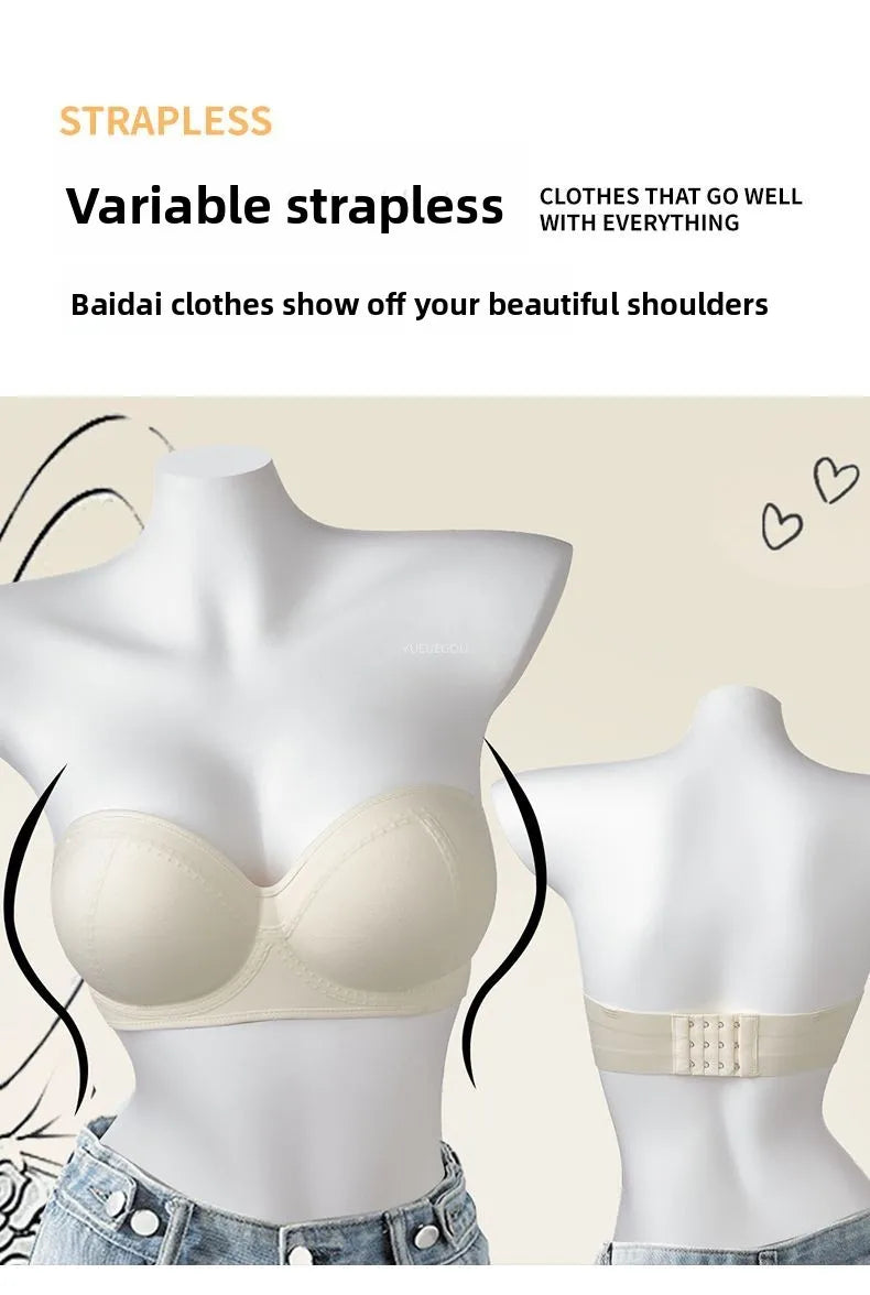 Strapless Push Up Bra 10CM Extreme Lift for Small Bust Backless Adhesive Plunge Bra No Slip Convertible Ultra Padded